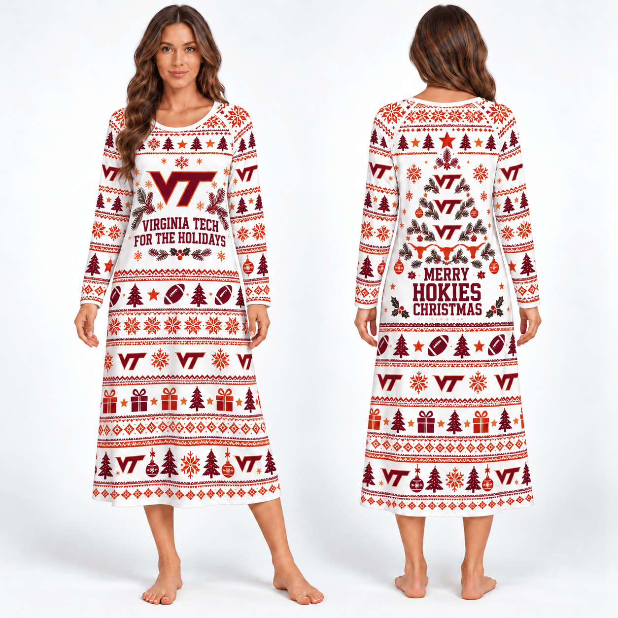 Virginia Tech Hokies Long Sleeve Nightgowns