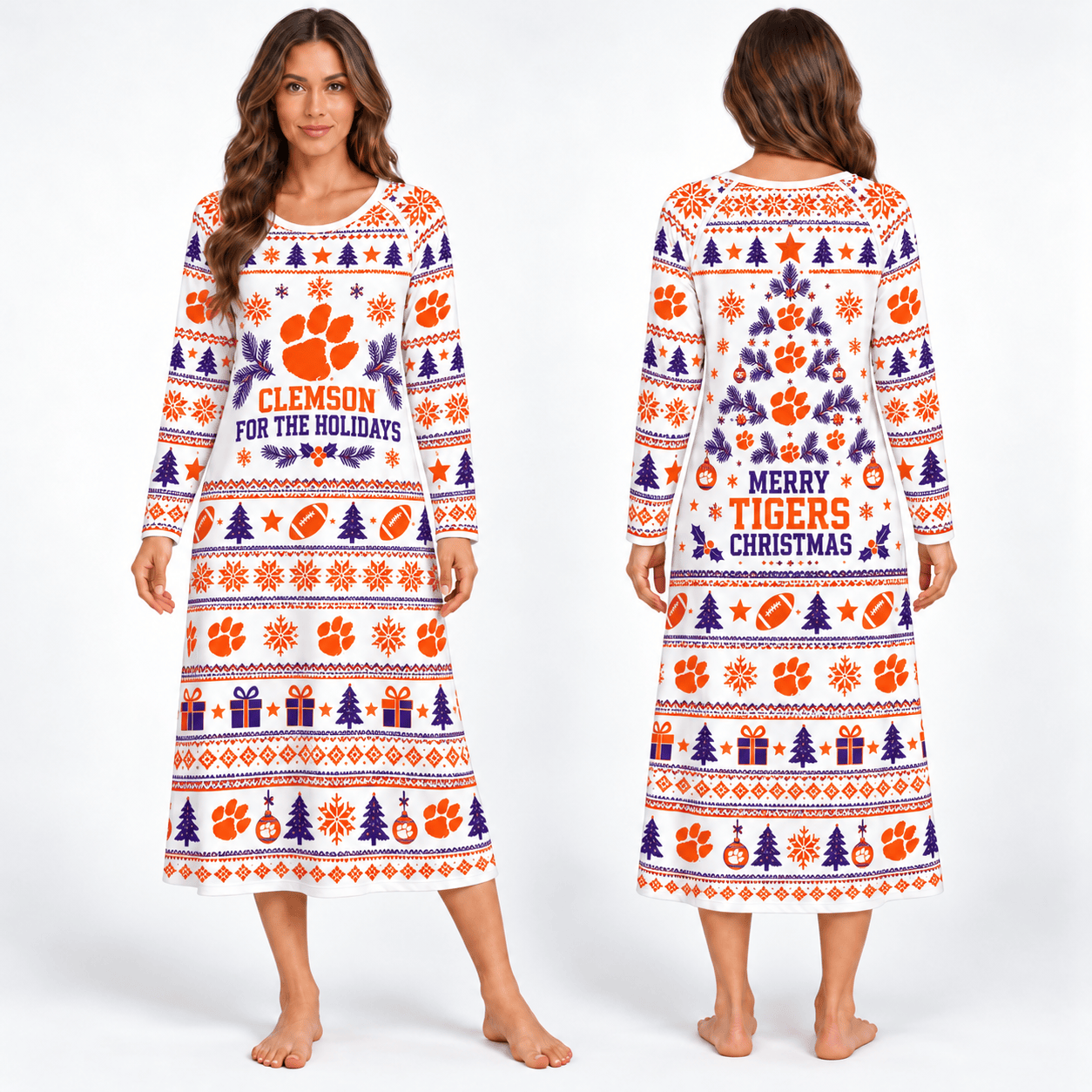 Clemson Tigers Long Sleeve Nightgowns