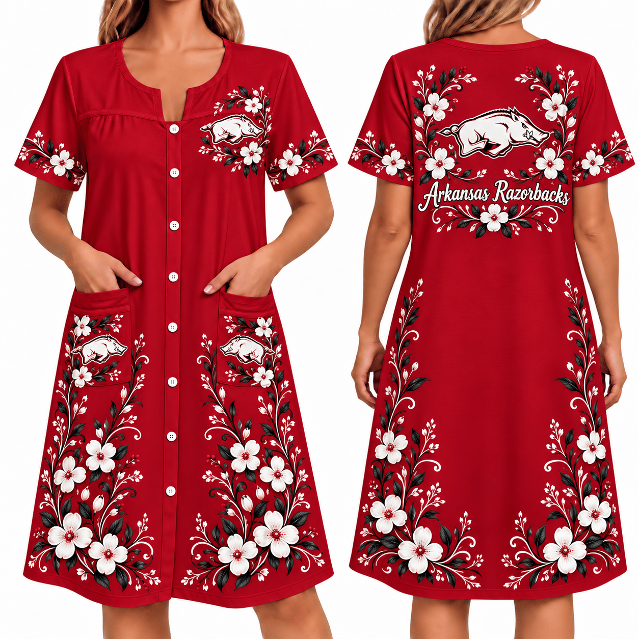 Arkansas Razorbacks Women FLoral House Dress