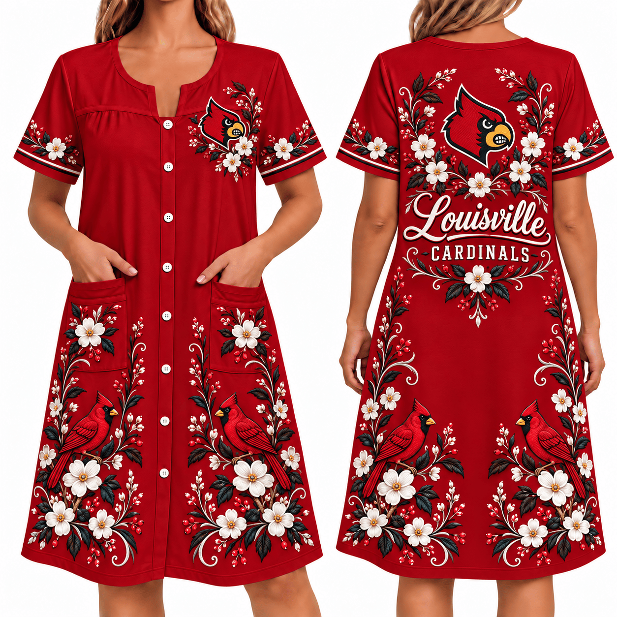 Louisville Cardinals Women FLoral House Dress