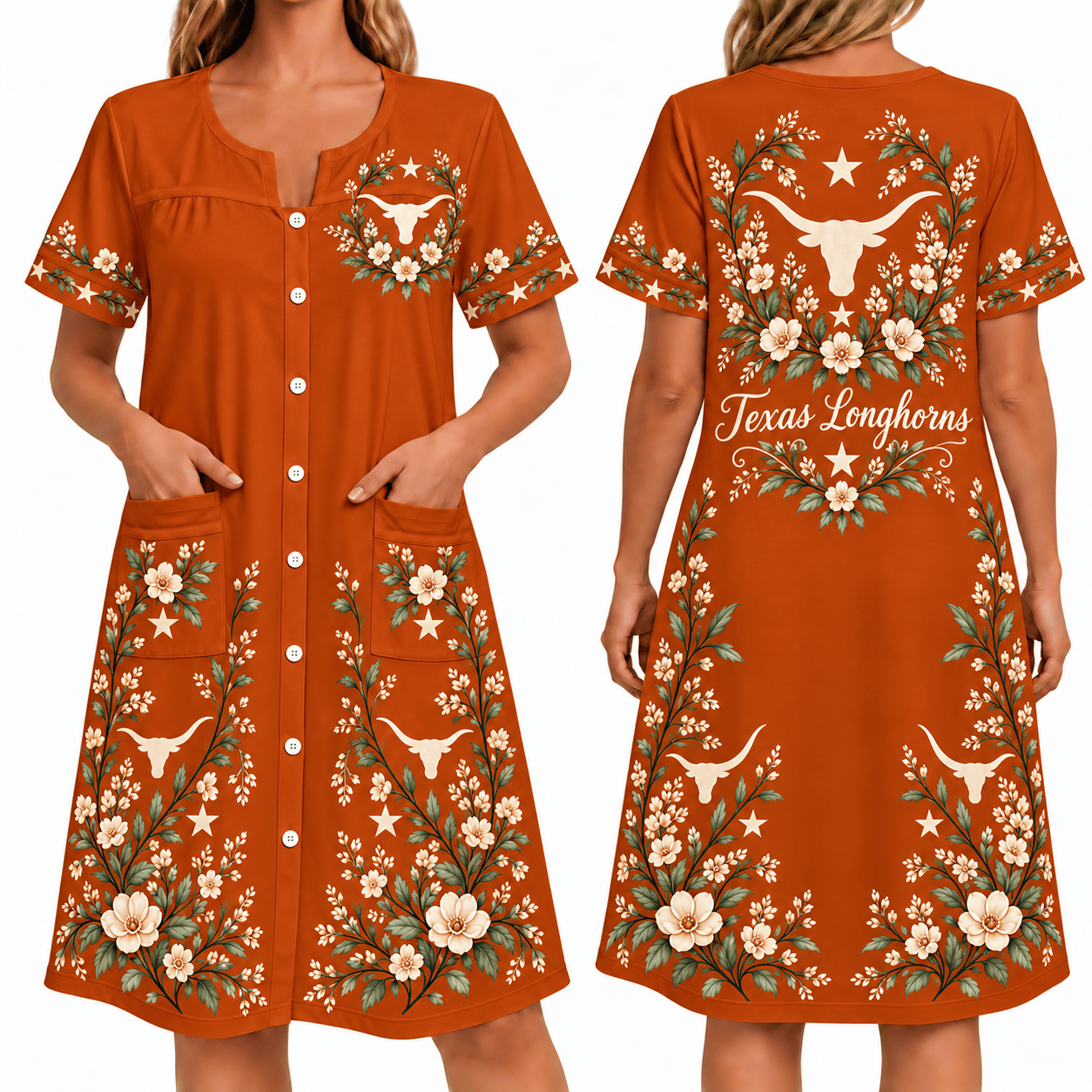Texas Longhorns Women FLoral House Dress