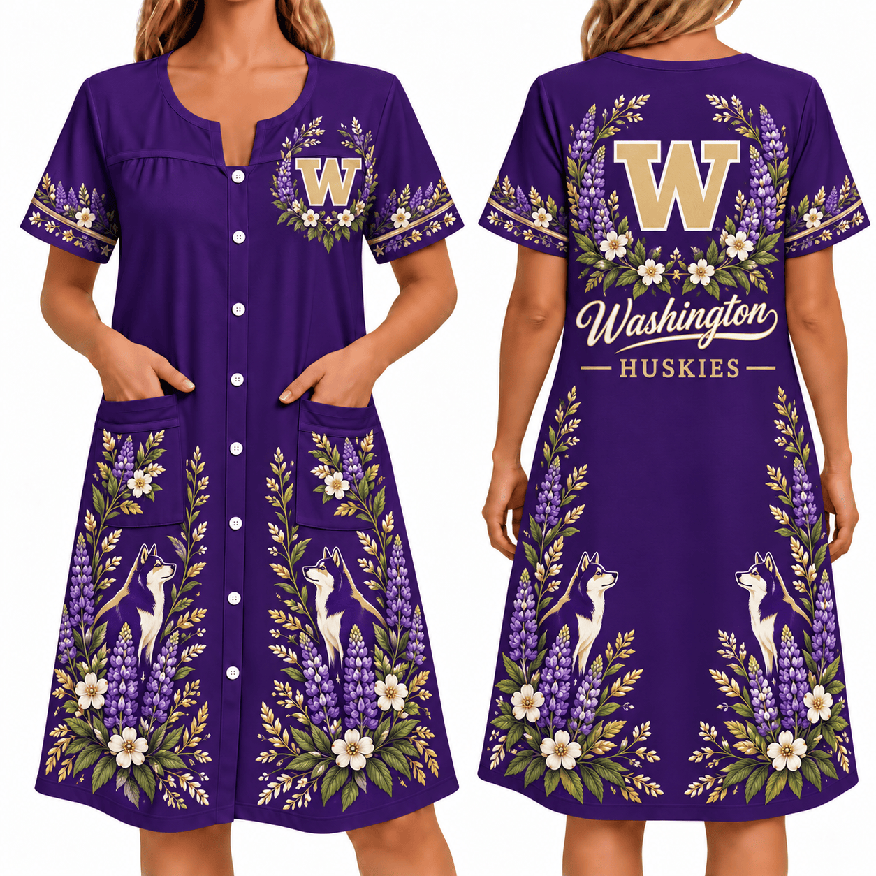 Washington Huskies Women FLoral House Dress