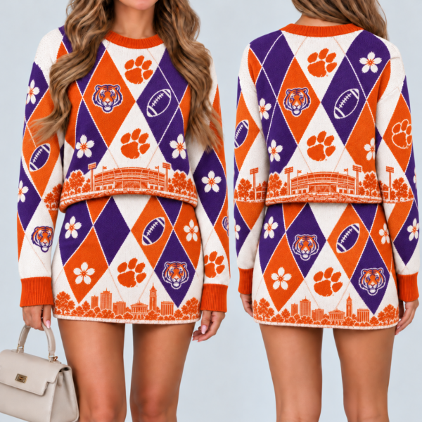 Clemson Tigers Women's Argyle Shirt & Skirt Set