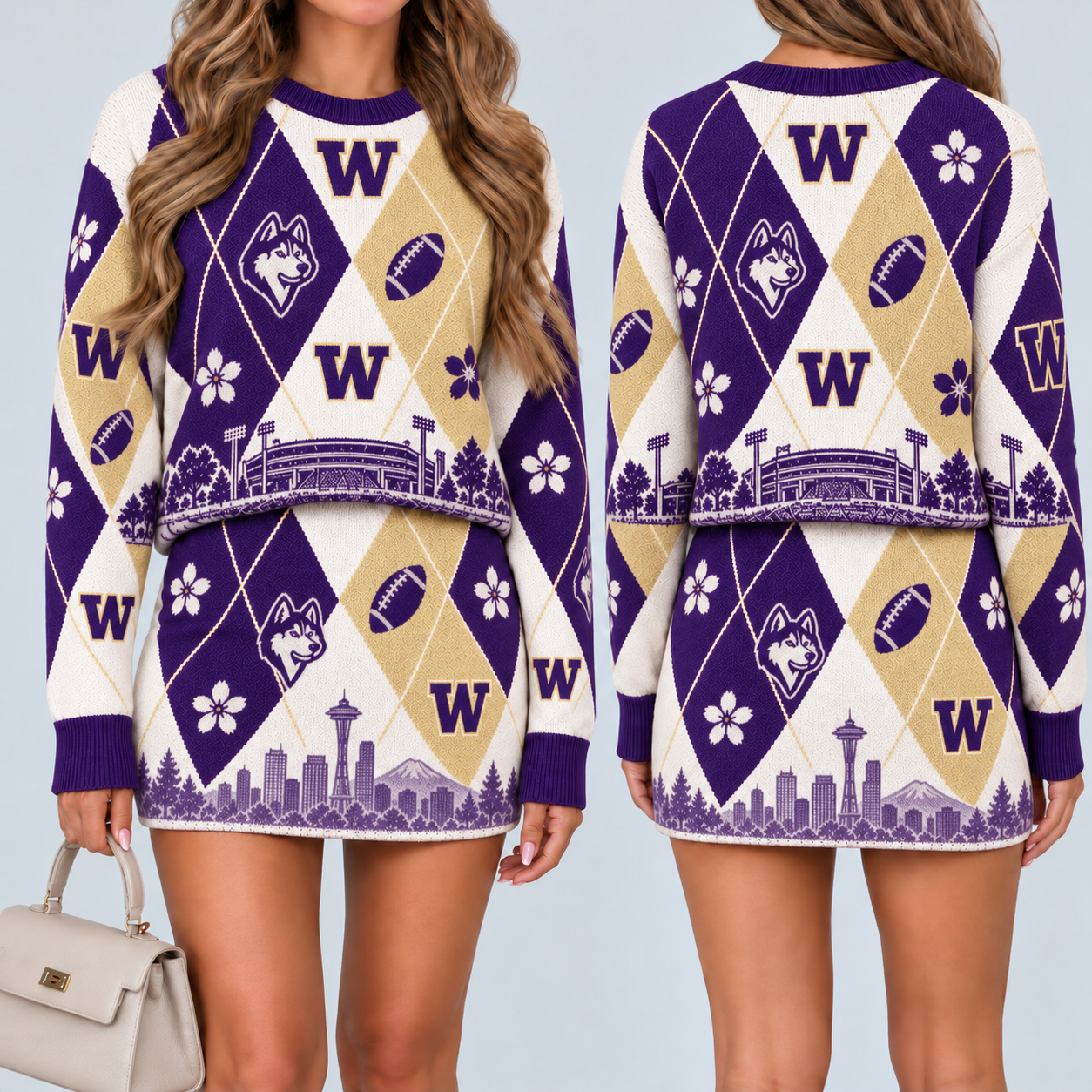 Washington Huskies Women's Argyle Shirt & Skirt Set