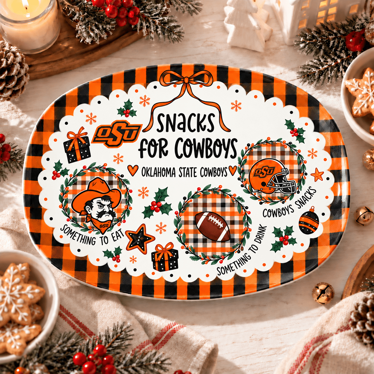 Oklahoma State Cowboys Christmas Plate for Family