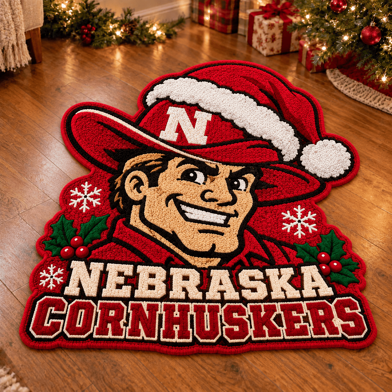 Nebraska Cornhuskers Custom Shape Floor Mat Chirstmas Gift