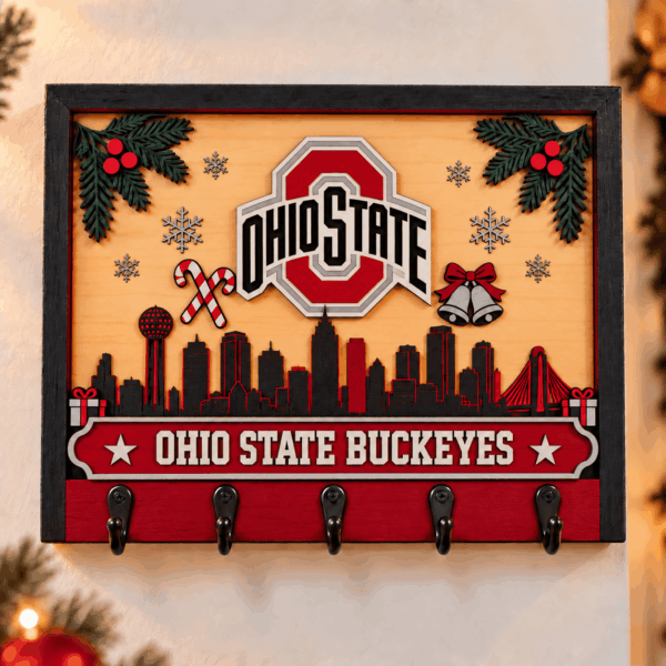 Ohio State Buckeyes Chirstmas Wooden Key Rack