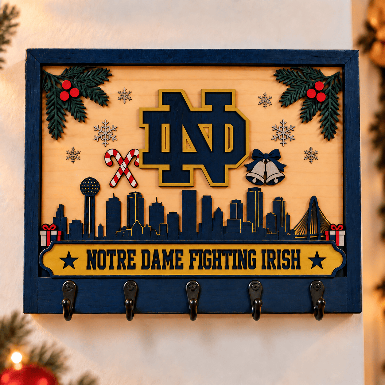 Notre Dame Fighting Irish Chirstmas Wooden Key Rack