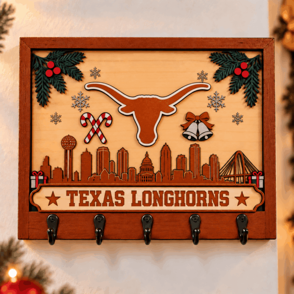 Texas Longhorns Chirstmas Wooden Key Rack