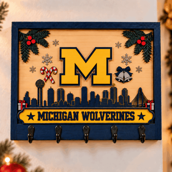Michigan Wolverines Chirstmas Wooden Key Rack