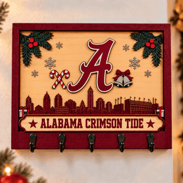 Alabama Crimson Tide Chirstmas Wooden Key Rack