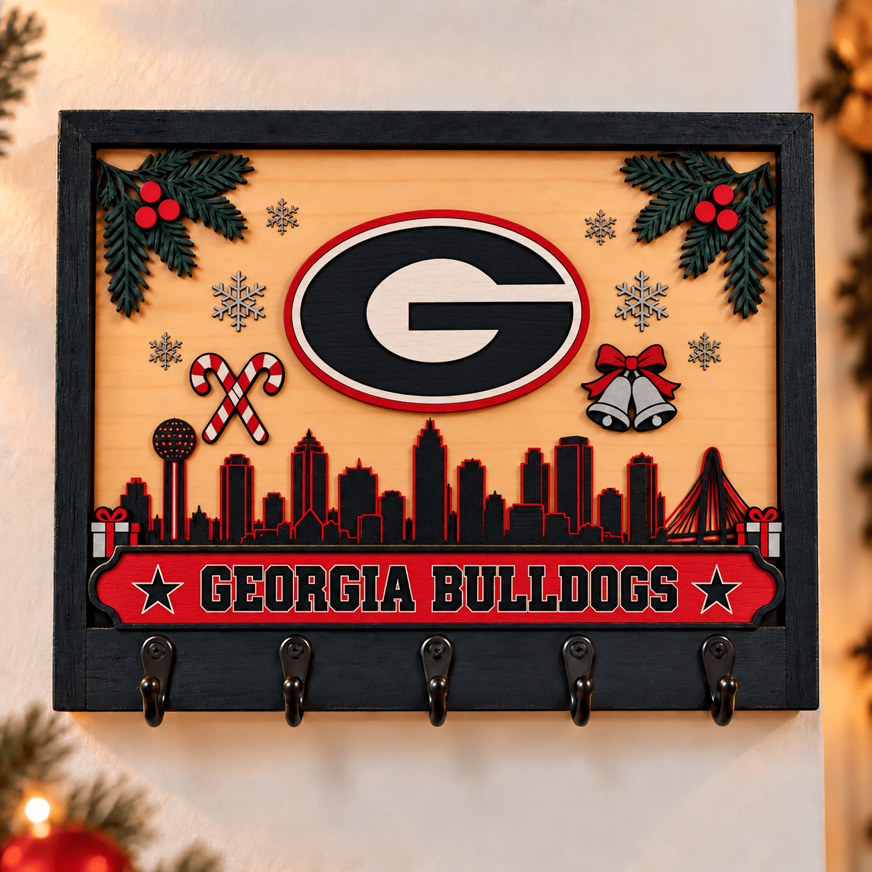 Georgia Bulldogs Chirstmas Wooden Key Rack