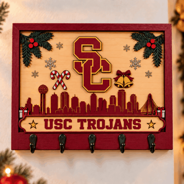 USC Trojans Chirstmas Wooden Key Rack