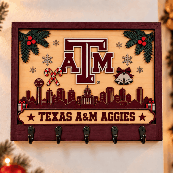 Texas A&M Aggies Chirstmas Wooden Key Rack