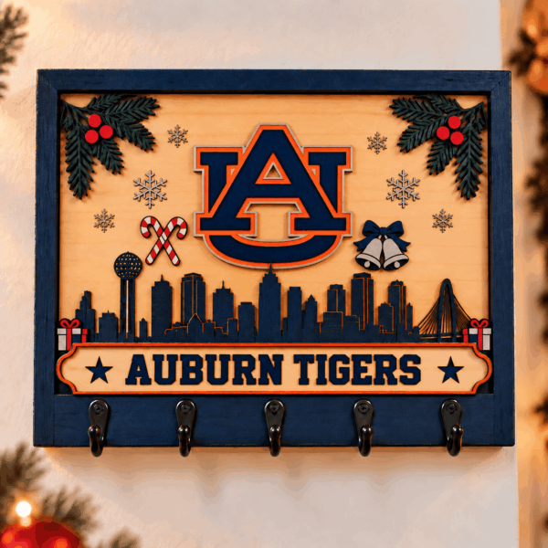 Auburn Tigers Chirstmas Wooden Key Rack