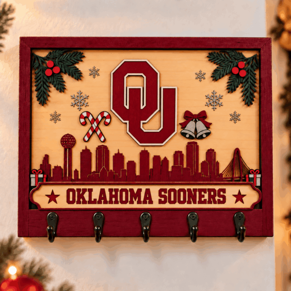 Oklahoma Sooners Chirstmas Wooden Key Rack