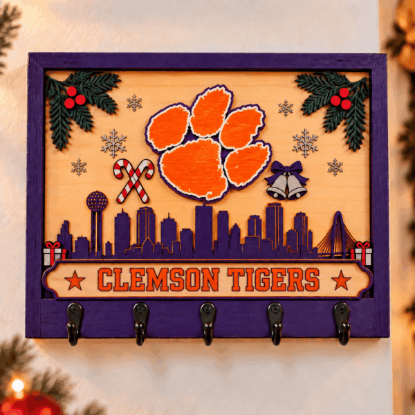 Clemson Tigers Chirstmas Wooden Key Rack