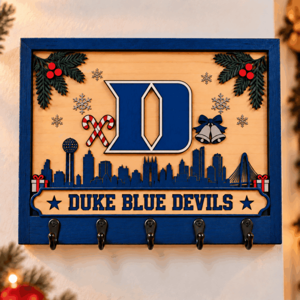 Duke Blue Devils Chirstmas Wooden Key Rack