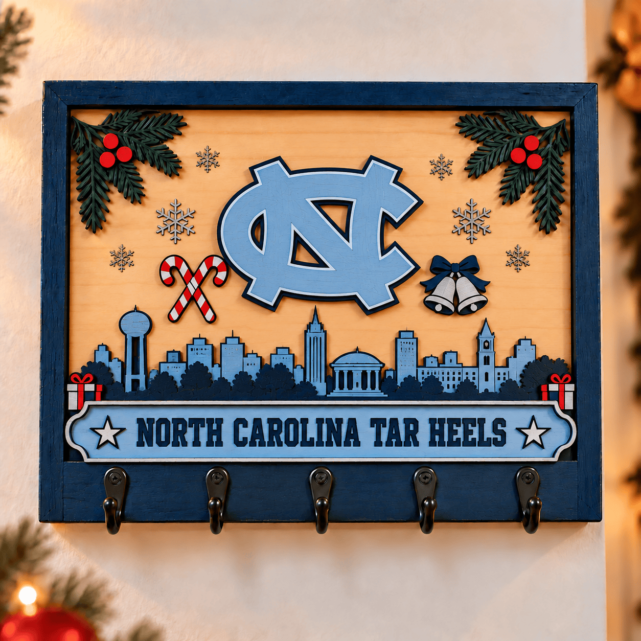 North Carolina Tar Heels Chirstmas Wooden Key Rack