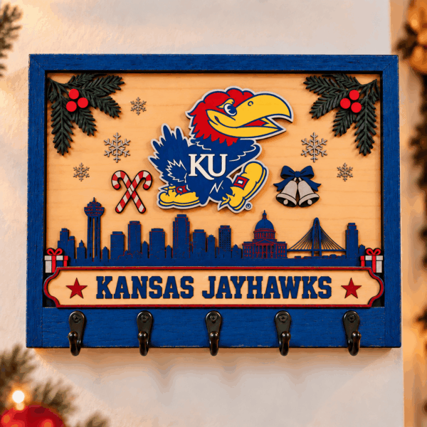 Kansas Jayhawks Chirstmas Wooden Key Rack