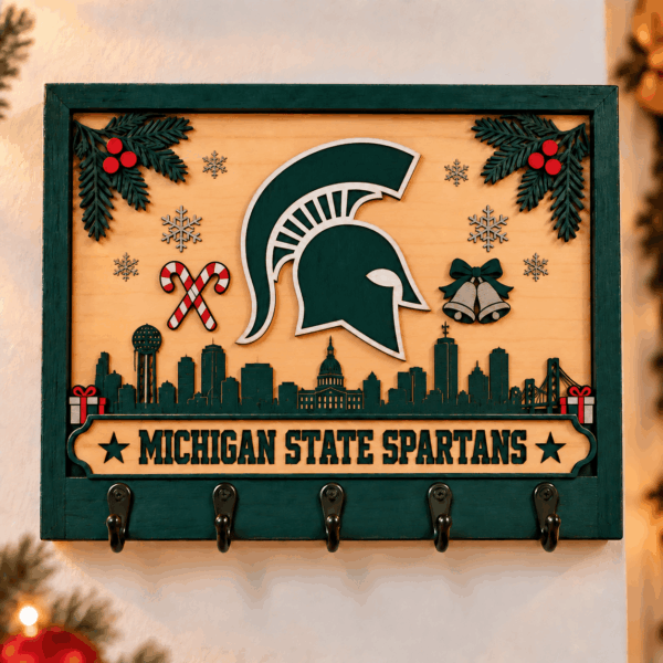 Michigan State Chirstmas Wooden Key Rack