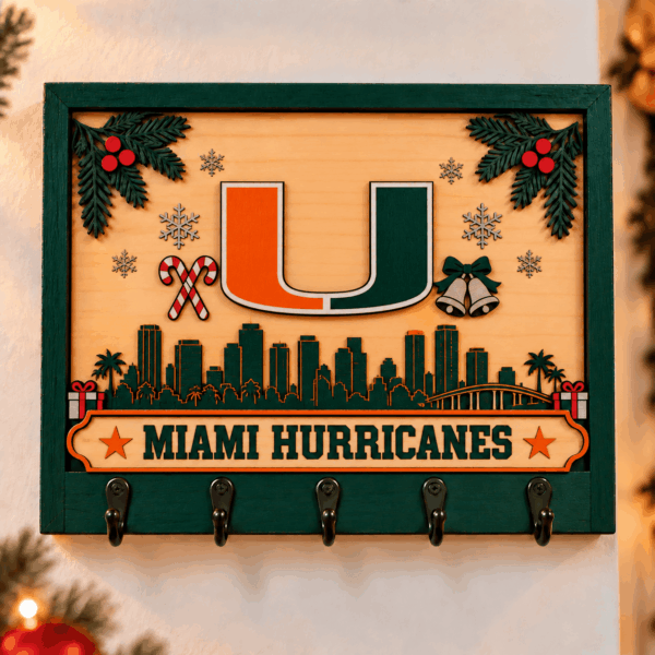 Miami Hurricanes Chirstmas Wooden Key Rack