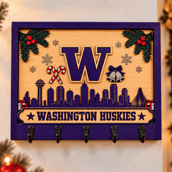 Washington Huskies Chirstmas Wooden Key Rack