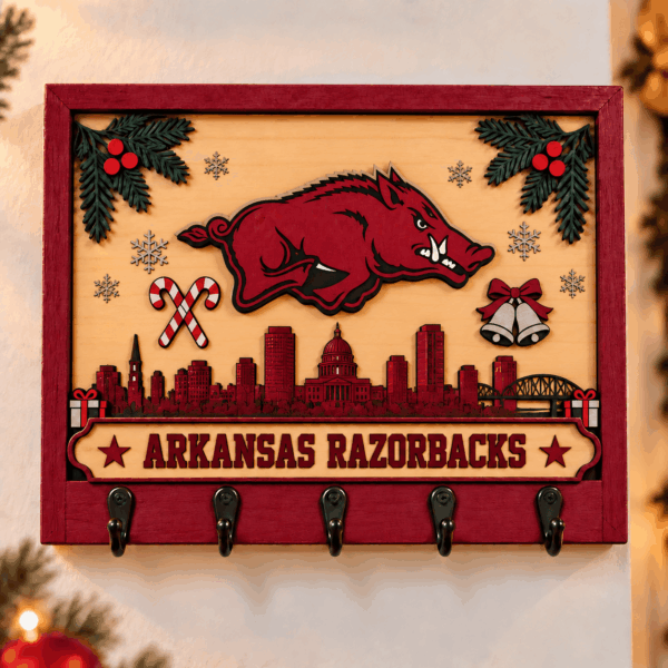 Arkansas Razorbacks Chirstmas Wooden Key Rack