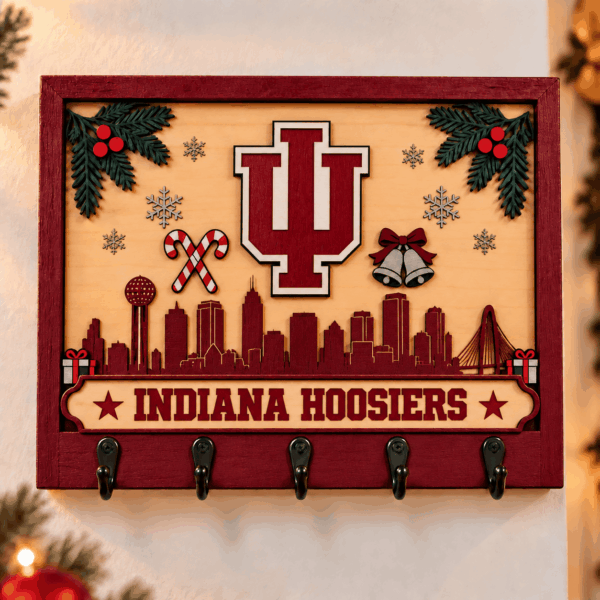 Indiana Hoosiers Chirstmas Wooden Key Rack
