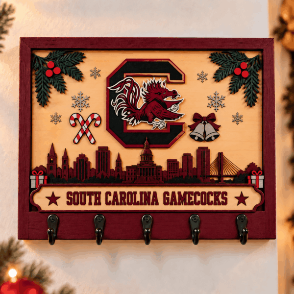 South Carolina Gamecocks Chirstmas Wooden Key Rack