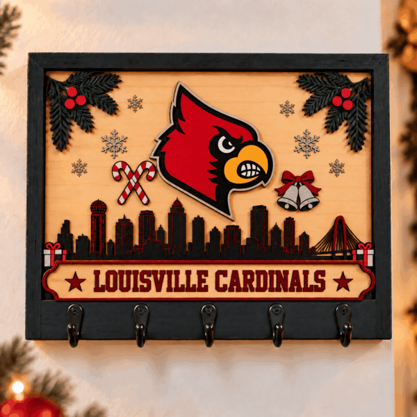 Louisville Cardinals Chirstmas Wooden Key Rack