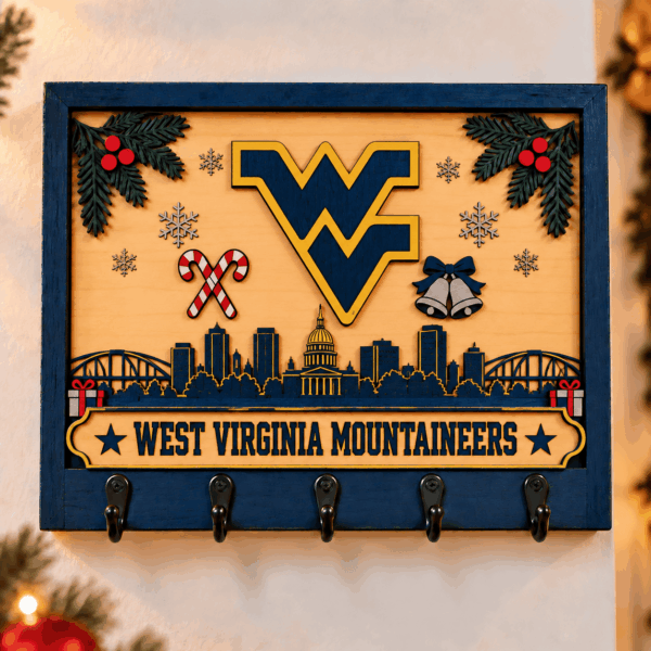 West Virginia Mountaineers Chirstmas Wooden Key Rack