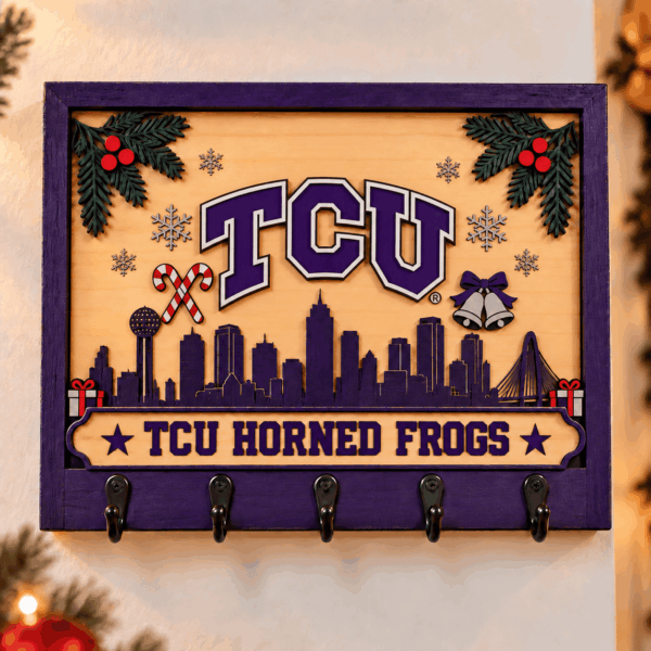 TCU Horned Frogs Chirstmas Wooden Key Rack