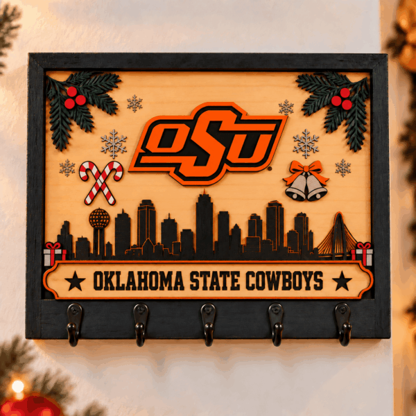 Oklahoma State Cowboys Chirstmas Wooden Key Rack