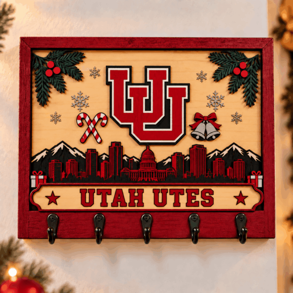 Utah Utes Chirstmas Wooden Key Rack