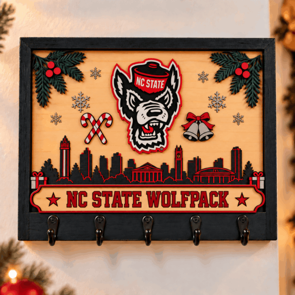 NC State Wolfpack Chirstmas Wooden Key Rack