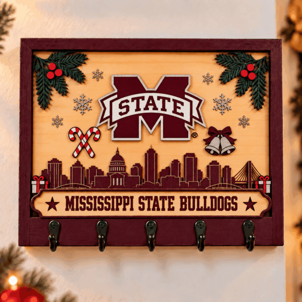 Mississippi State Bulldogs Chirstmas Wooden Key Rack