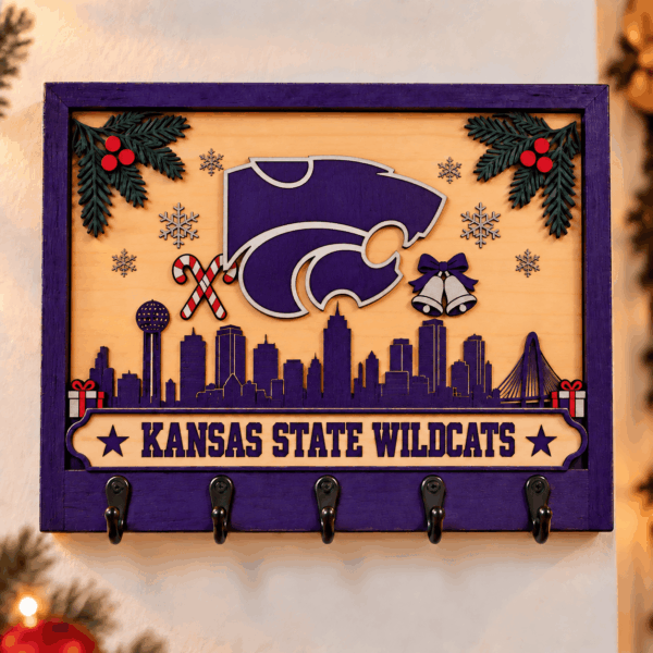 Kansas State Wildcats Chirstmas Wooden Key Rack