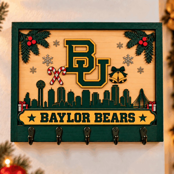 Baylor Bears Chirstmas Wooden Key Rack