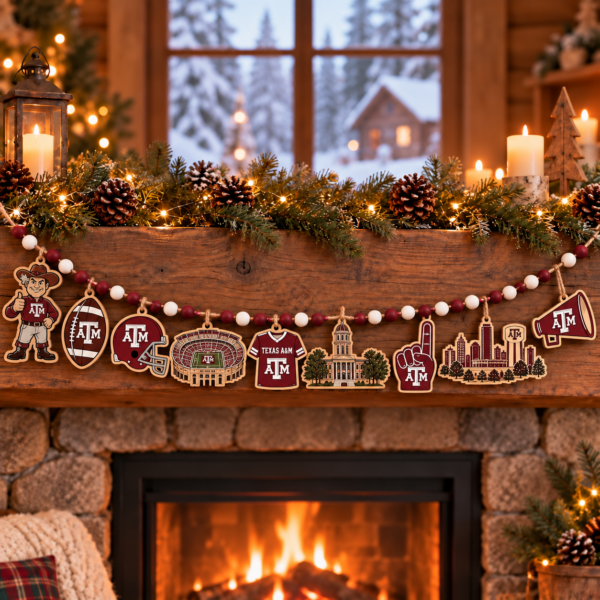 Texas A&M Aggies Wooden Christmas Garland – Football Team Holiday Hanging Decorations