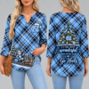 North Carolina Tar Heels Women's Christmas Plaid V-Neck Collar Long Sleeve Casual Shirt with Festive Holiday Print