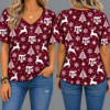 Texas A&M Aggies Women’s Christmas Reindeer Snowflake All-Over Print V-Neck Short Sleeve Shirt