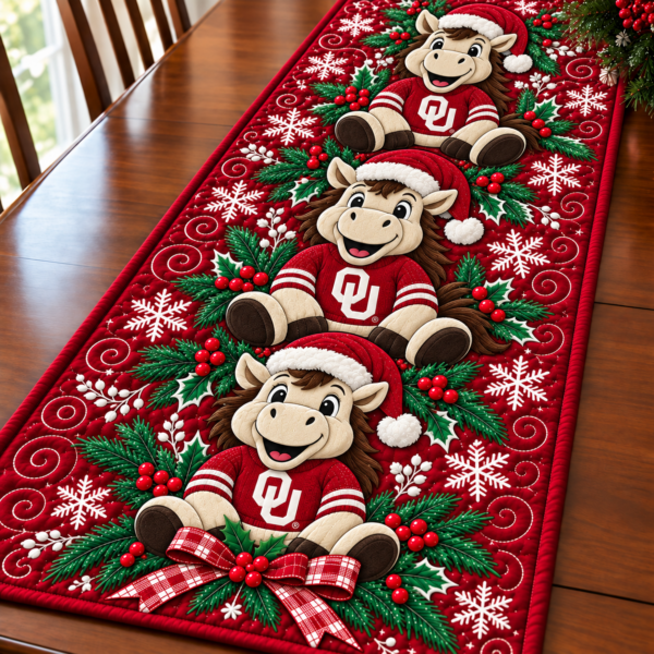 Oklahoma Sooners Christmas Mascot Table Runner