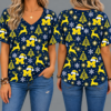 Michigan Wolverines Women’s Christmas Reindeer Snowflake All-Over Print V-Neck Short Sleeve Shirt