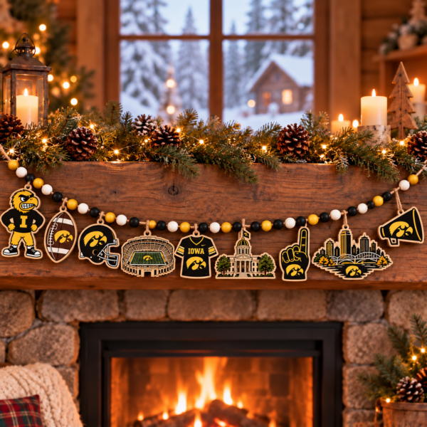 Iowa Hawkeyes Wooden Christmas Garland – Football Team Holiday Hanging Decorations