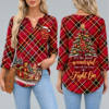 USC Trojans Women's Christmas Plaid V-Neck Collar Long Sleeve Casual Shirt with Festive Holiday Print