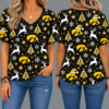 Iowa Hawkeyes Women’s Christmas Reindeer Snowflake All-Over Print V-Neck Short Sleeve Shirt