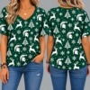 Michigan State Spartans Women’s Christmas Reindeer Snowflake All-Over Print V-Neck Short Sleeve Shirt