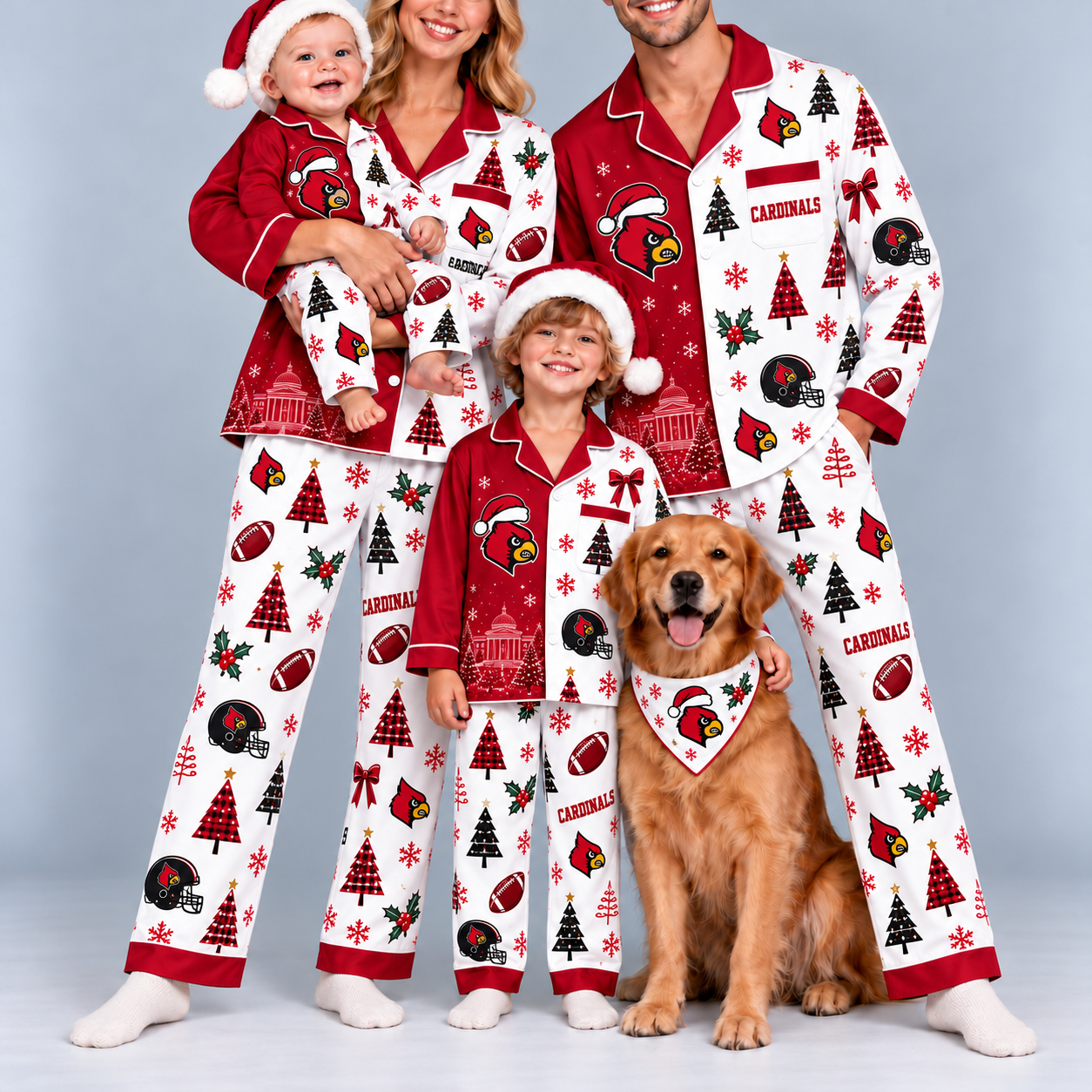 Louisville Cardinals Family Matching Christmas Pajamas Set - Football Fan Sleepwear, Festive Family Outfit