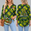 Oregon Ducks Women's Christmas Plaid V-Neck Collar Long Sleeve Casual Shirt with Festive Holiday Print